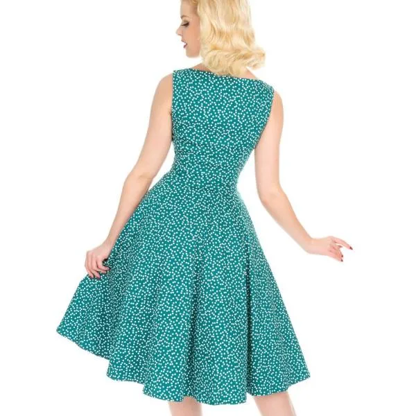 Green And White Polka Dot 50s Cut Out Swing Dress