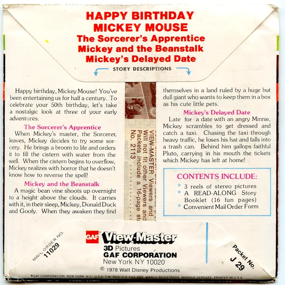 Happy Birthday Mickey Mouse - View-Master - Vintage 3 Reel Packet - 1970s views (ECO -J29-G6NK)