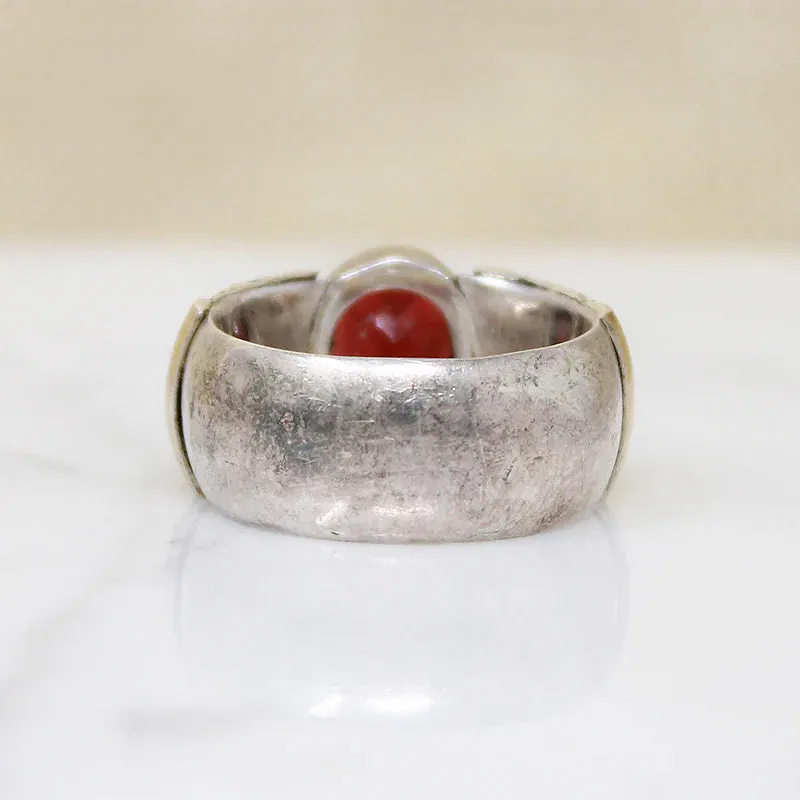 Heavy Silver Band with Garnet & Interesting Details