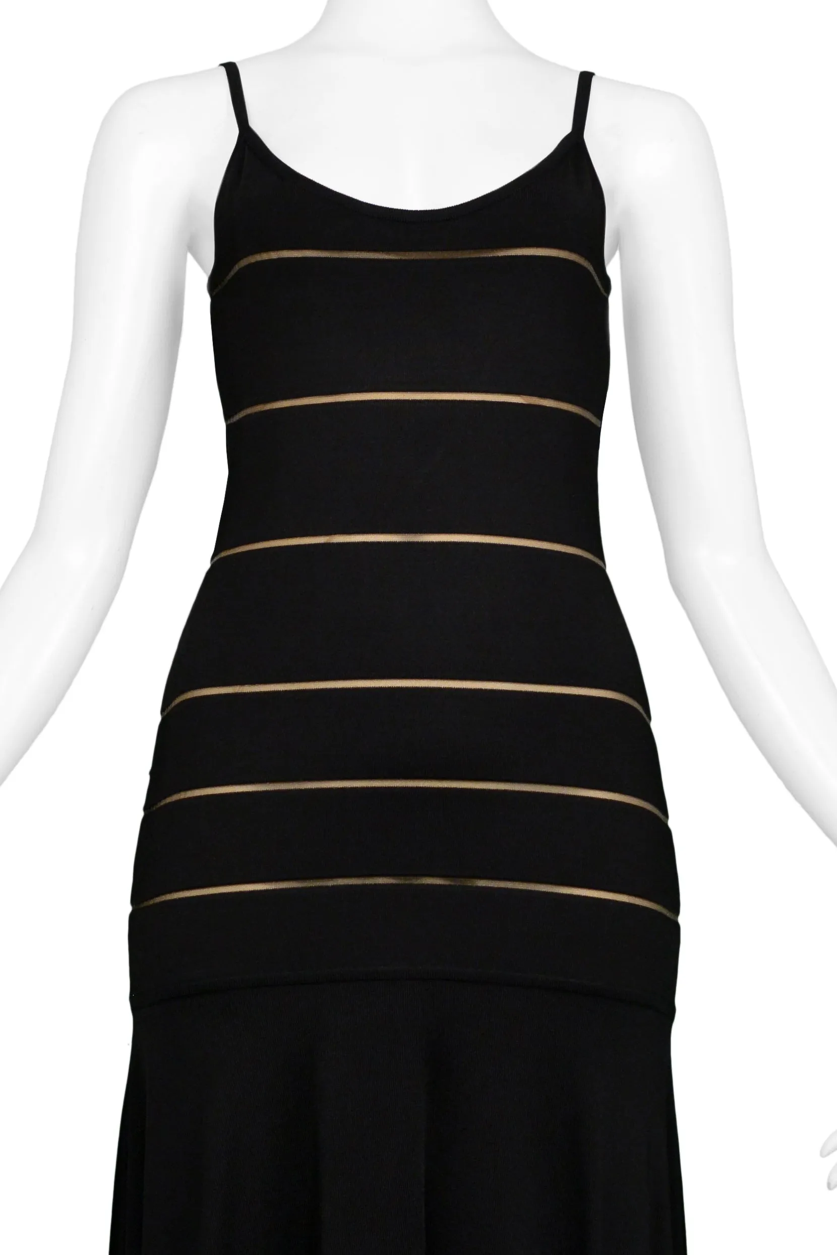 HERVE LEGER STRIPED ASYMMETRIC BODYCON DRESS 1990'S