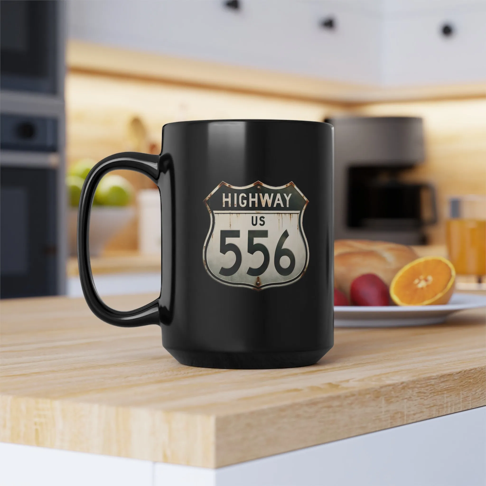 Highway 556 Black Mug, 15oz