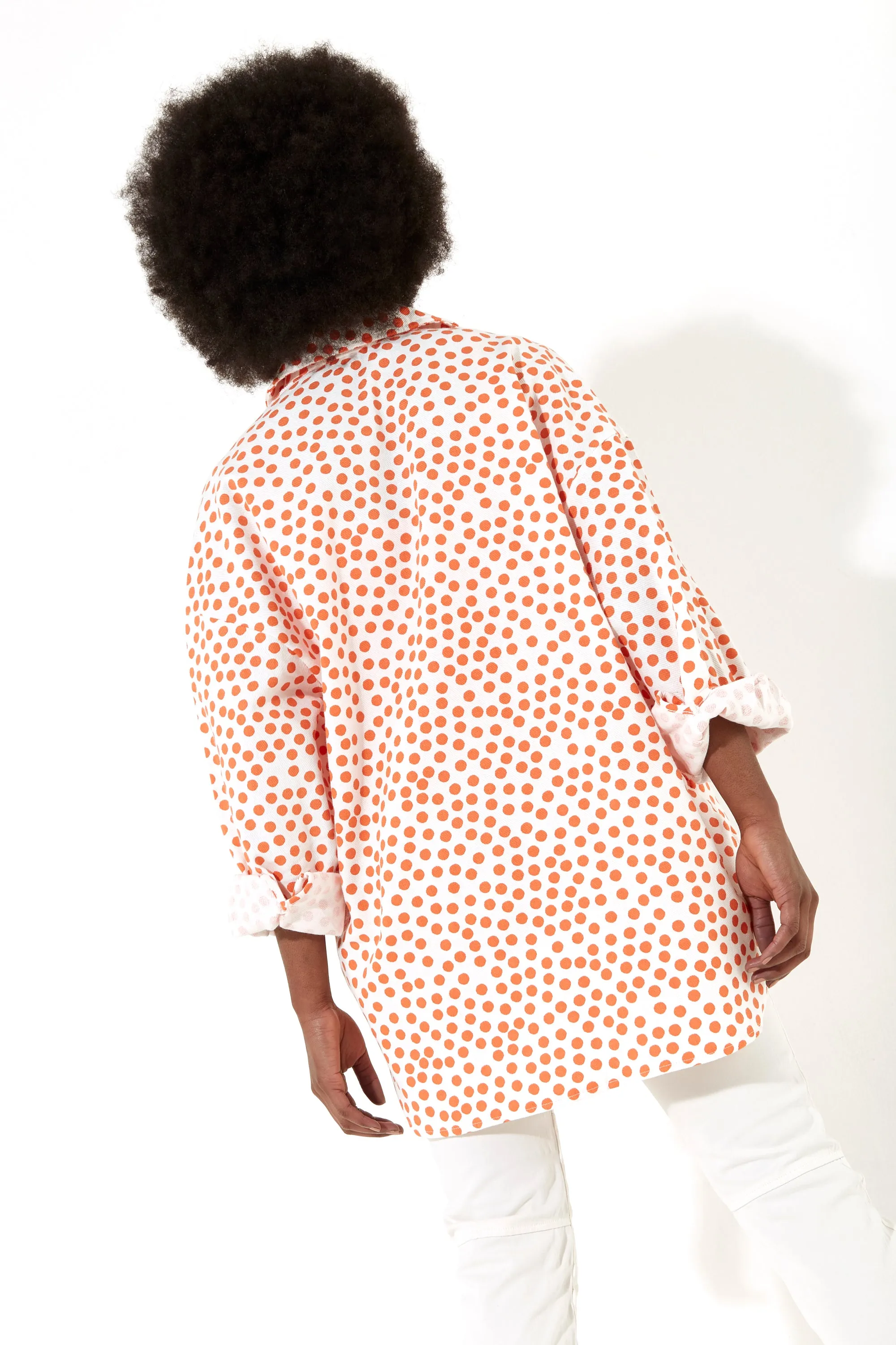 House of Holland Orange Polka Dot Oversized Shirt with Gold Buttons