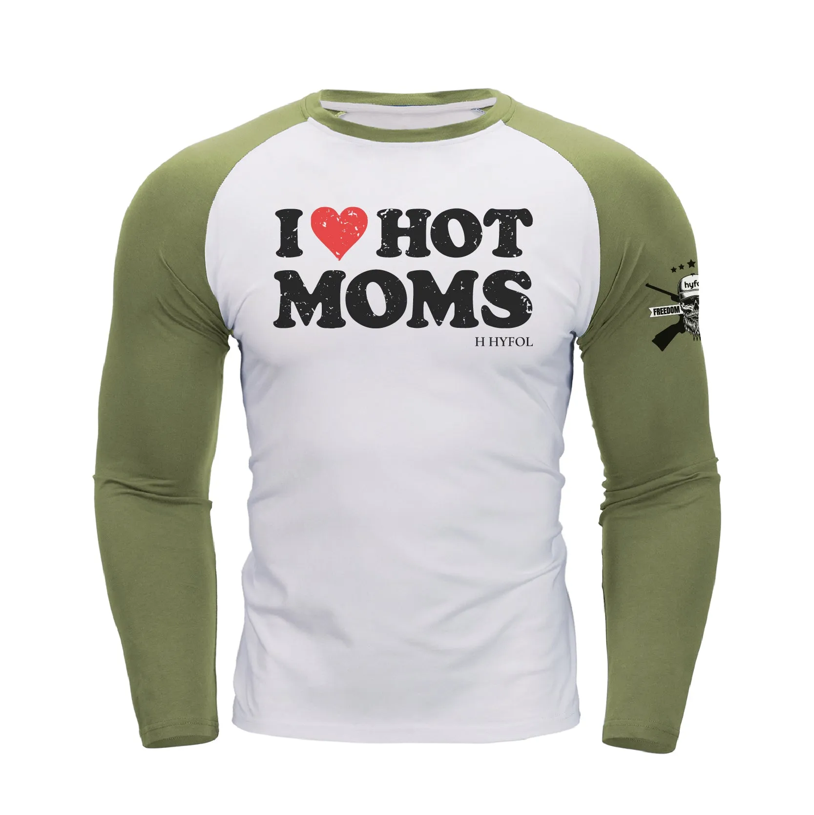 I LOVE HOT MOMS  RAGLAN GRAPHIC  LONG SLEEVE T-SHIRT