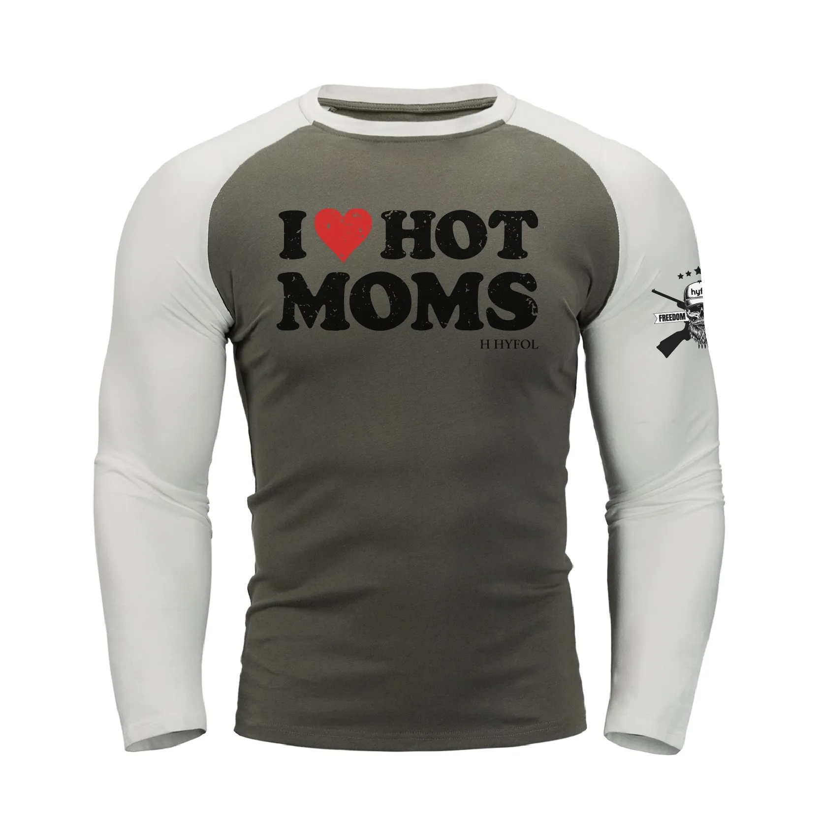 I LOVE HOT MOMS  RAGLAN GRAPHIC  LONG SLEEVE T-SHIRT