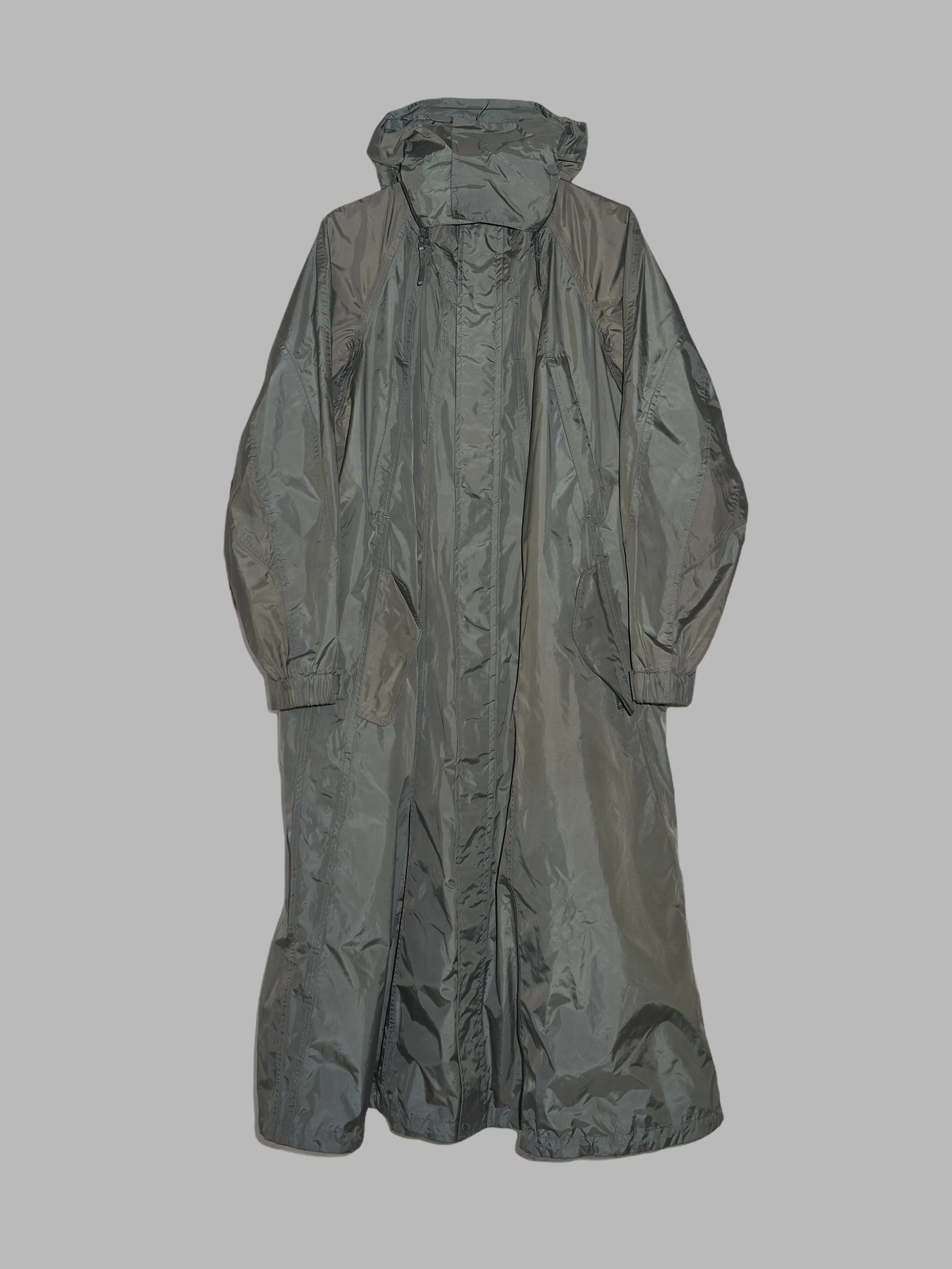 Issey Miyake khaki polyester full length multi pocket parachute coat - 3 L M