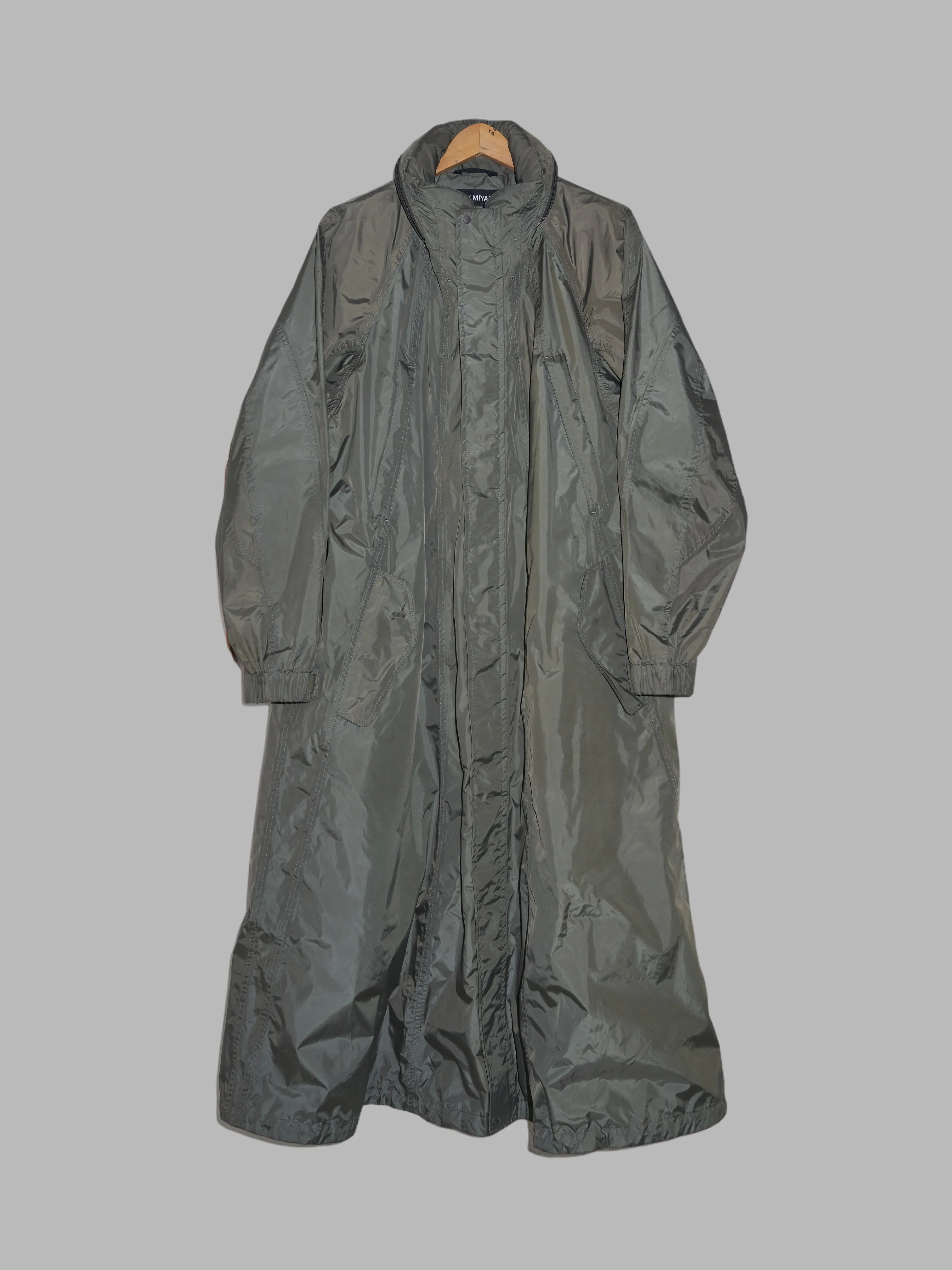 Issey Miyake khaki polyester full length multi pocket parachute coat - 3 L M