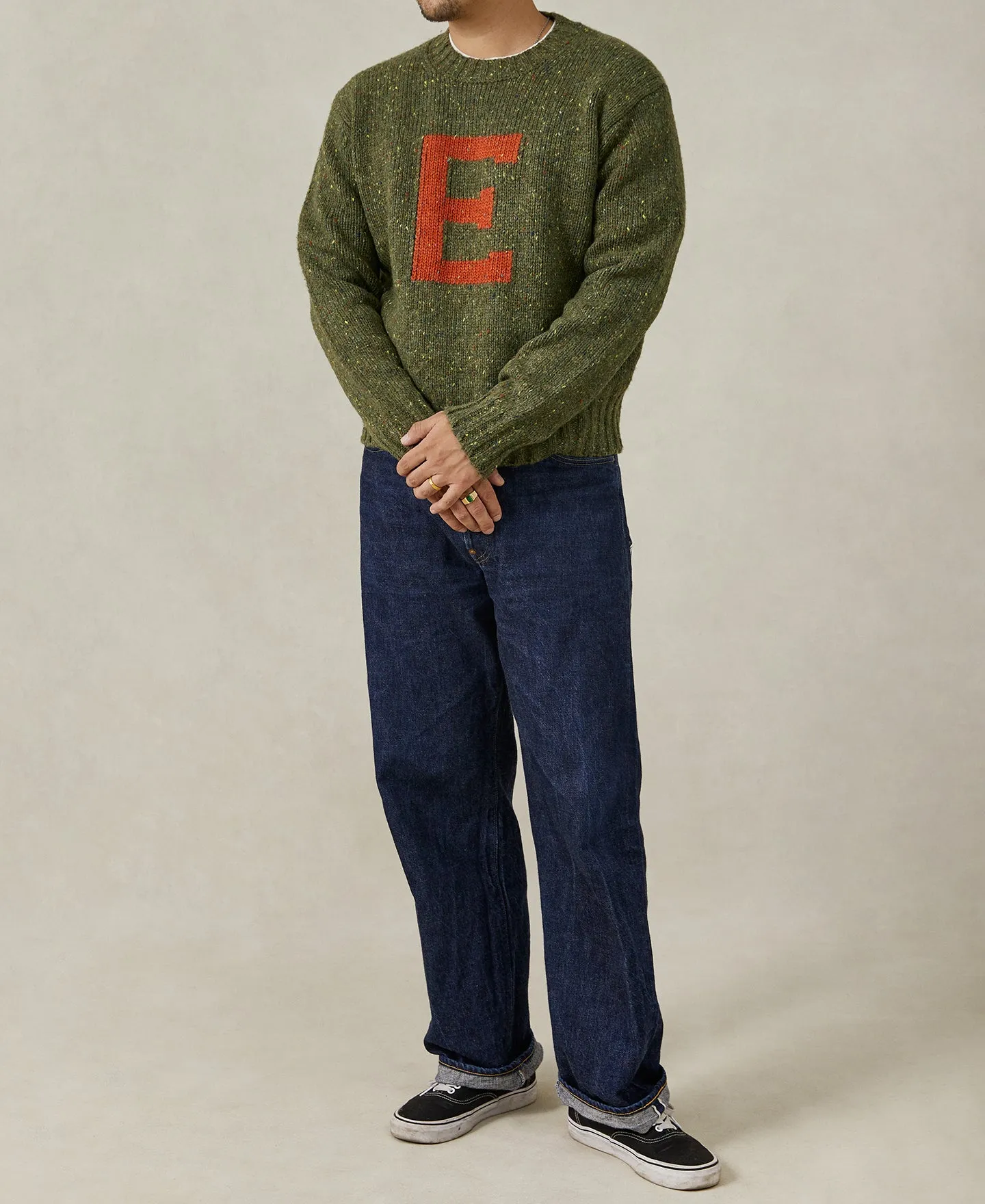 Ivy League Retro Letter Color Contrast Sweater - Green