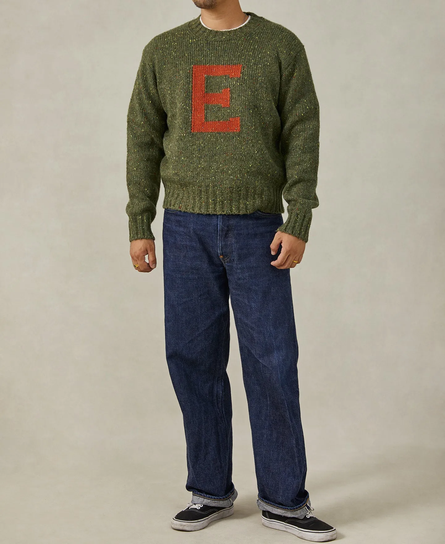 Ivy League Retro Letter Color Contrast Sweater - Green