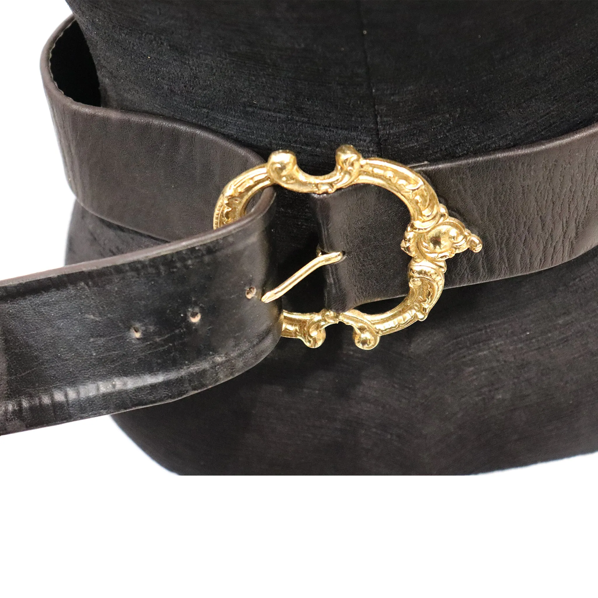 Jean L'Insolite Black Leather Belt W/ Gold Buckle