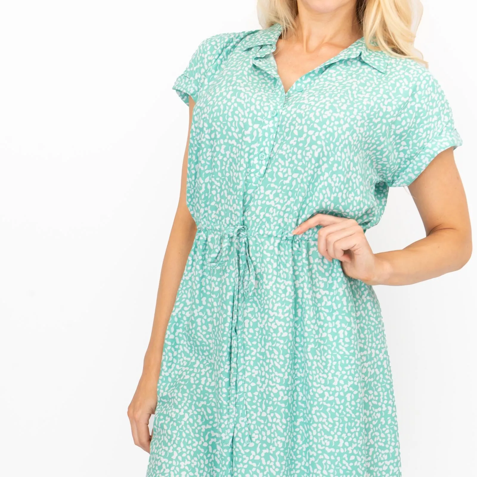 Joules Anne Aqua Green Tie Waist Relaxed Fit Dress