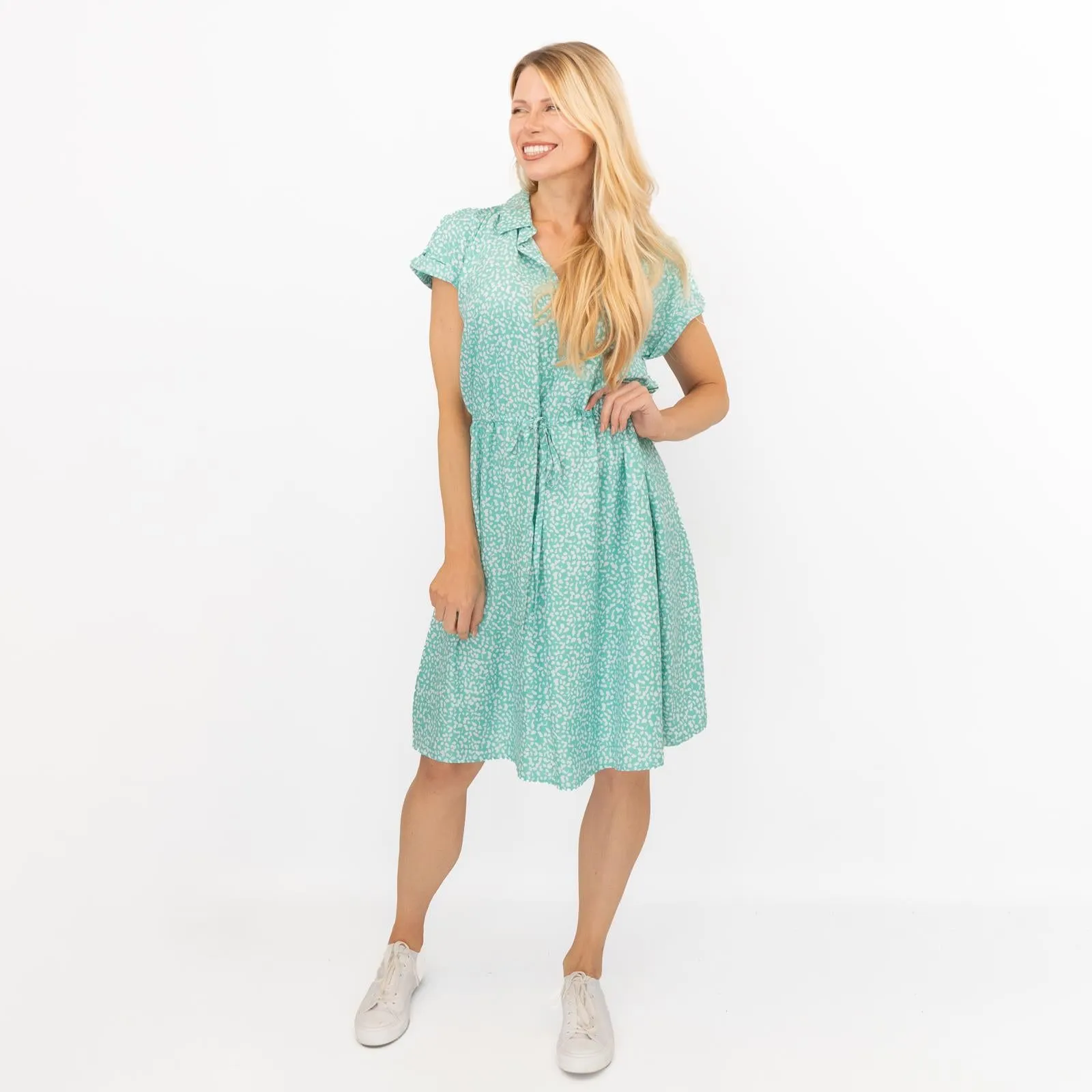 Joules Anne Aqua Green Tie Waist Relaxed Fit Dress