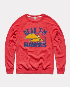 Kansas Jayhawks Beak 'Em Hawks Red Crewneck