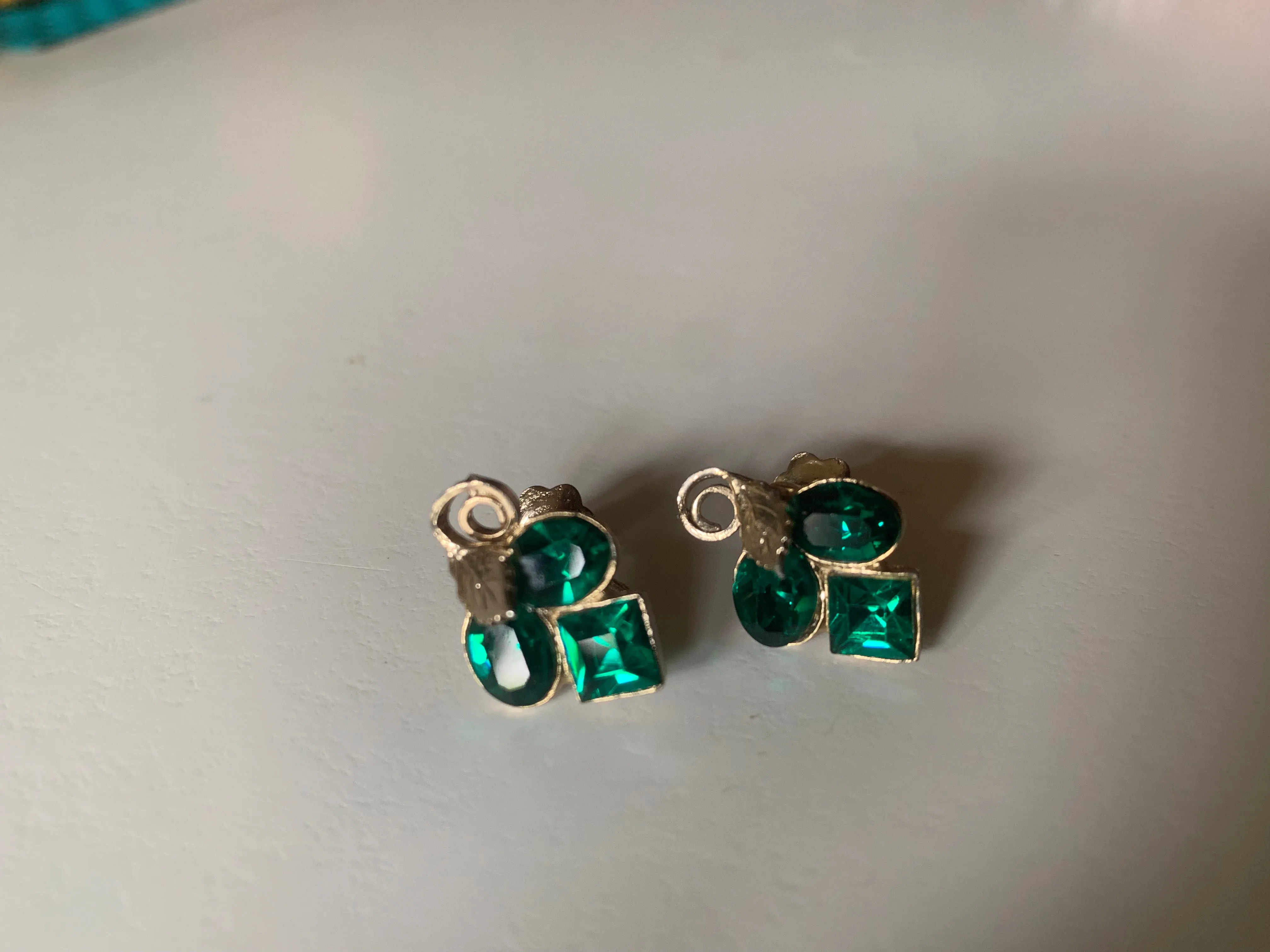 Kelly Green Rhinestone Clip Earrings circa 1940s