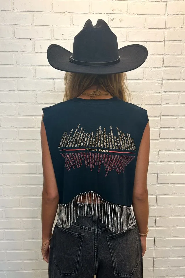 Lady A Cropped Rhinestone Fringe Tank