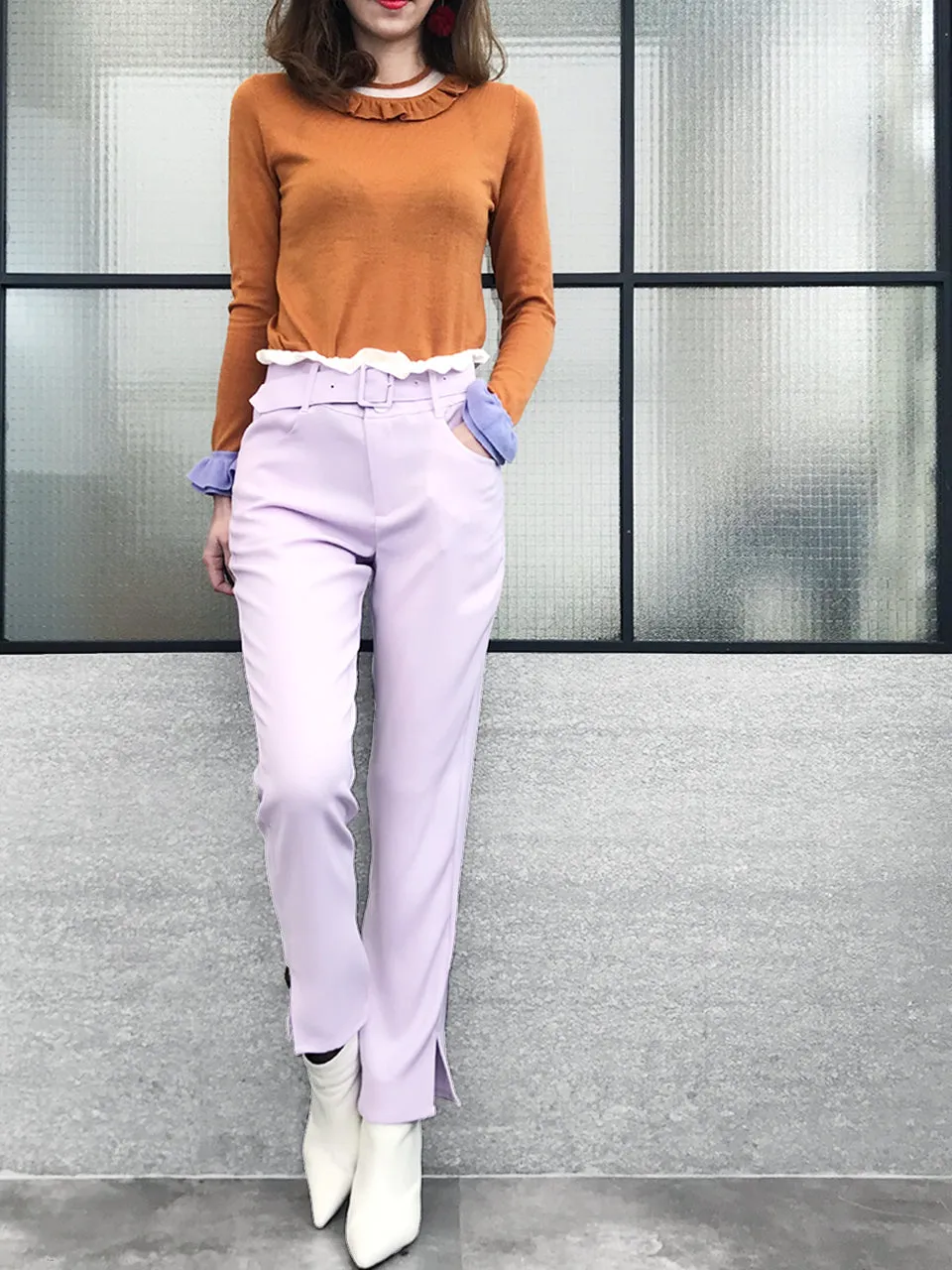 Last Chance! Lilac Ruffle Waist Straight Leg Trousers