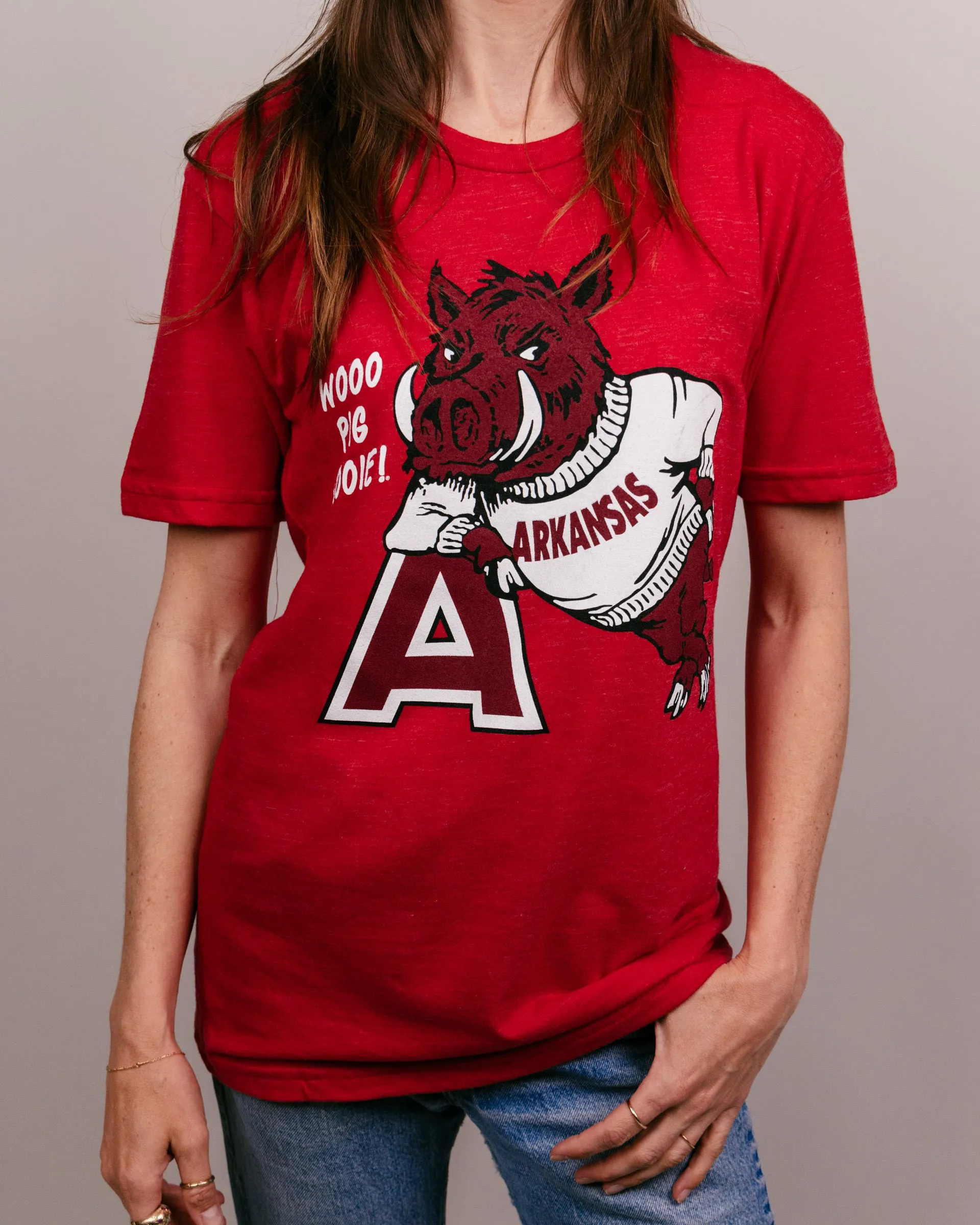 Leaning Hog Wooo Pig Sooie! Arkansas Red T-Shirt