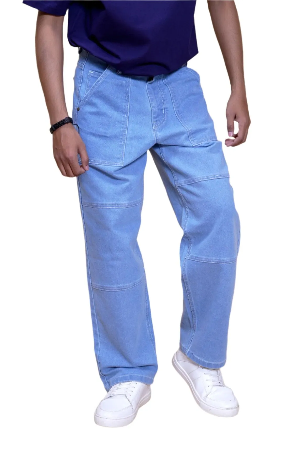 Light Blue Baggy Straight Fit Carpenter Jeans[UNISEX]