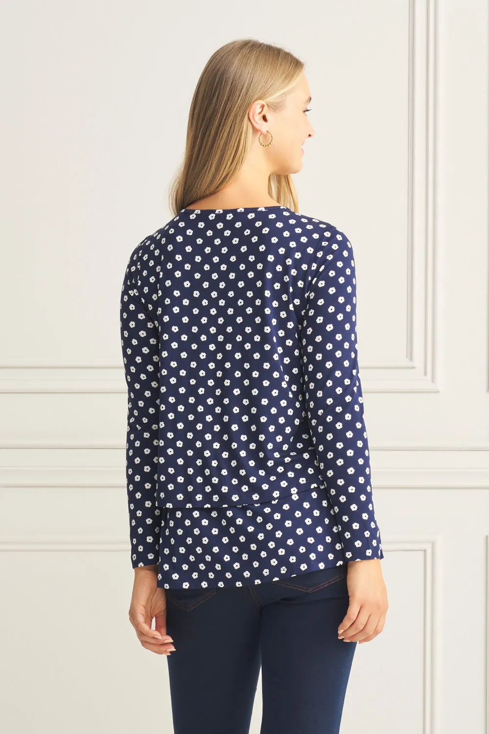 Long Sleeve Layered Tee - Floral Polka Dot