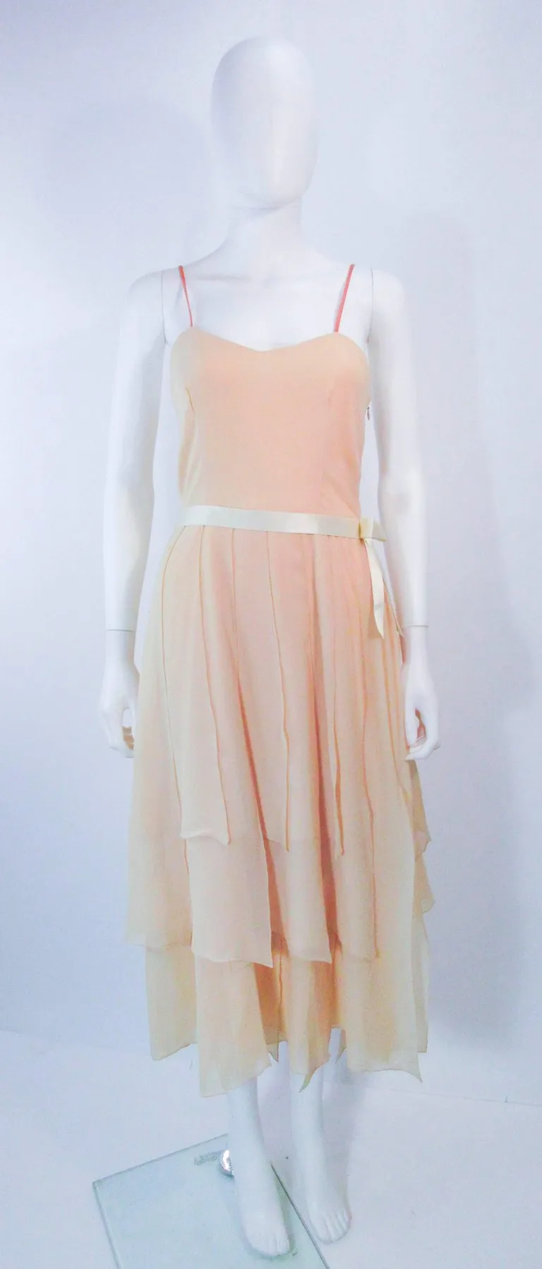 MAGGY REEVES Nude Silk Chiffon 2pc Gown with Beading Size 4