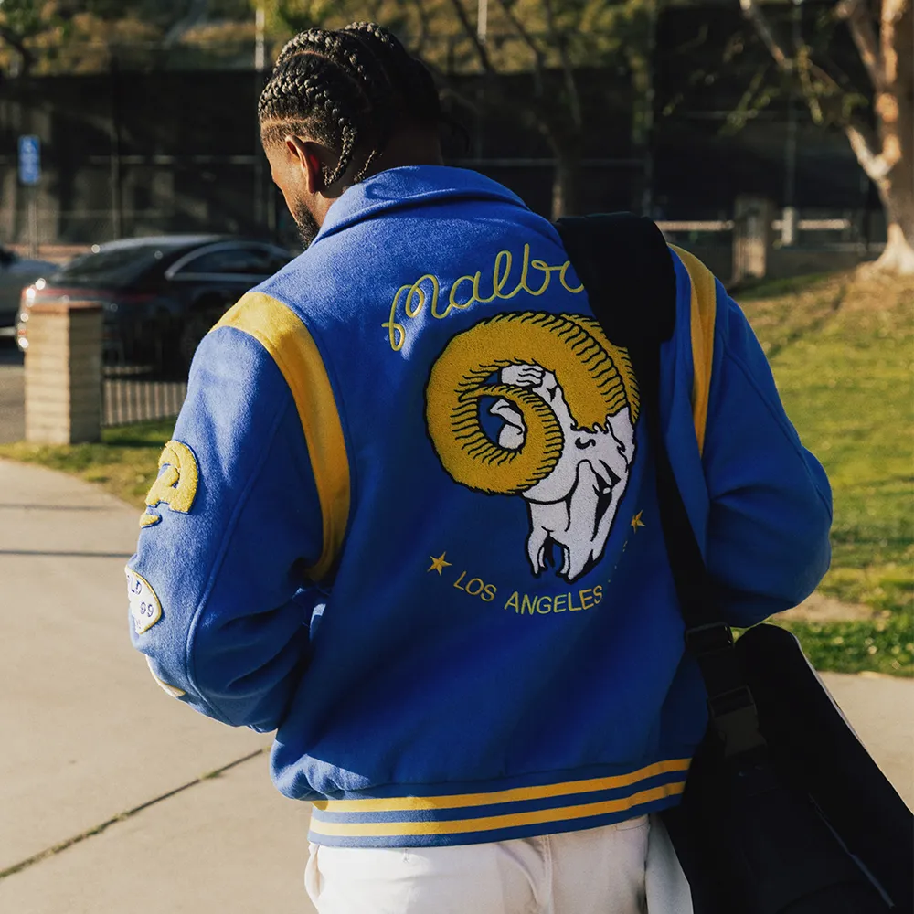 MALBON X RAMS WOOL VARSITY JACKET