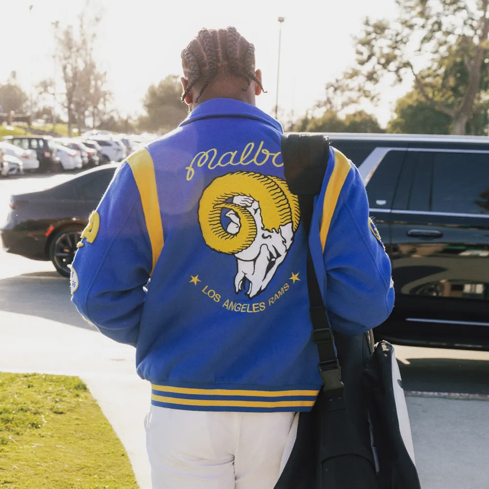 MALBON X RAMS WOOL VARSITY JACKET