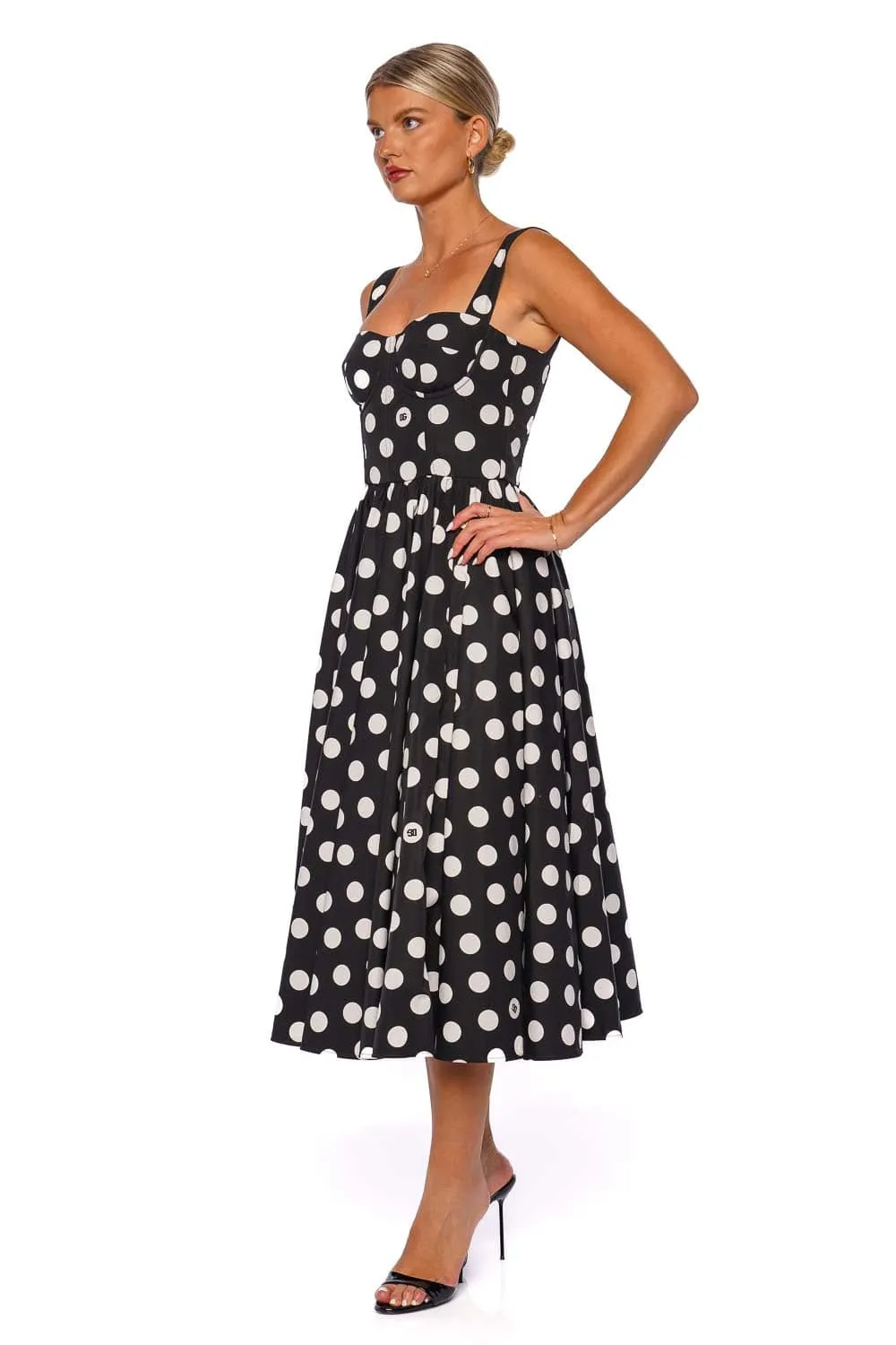 Mambo Italiano Polka Dot Bustier Midi Dress