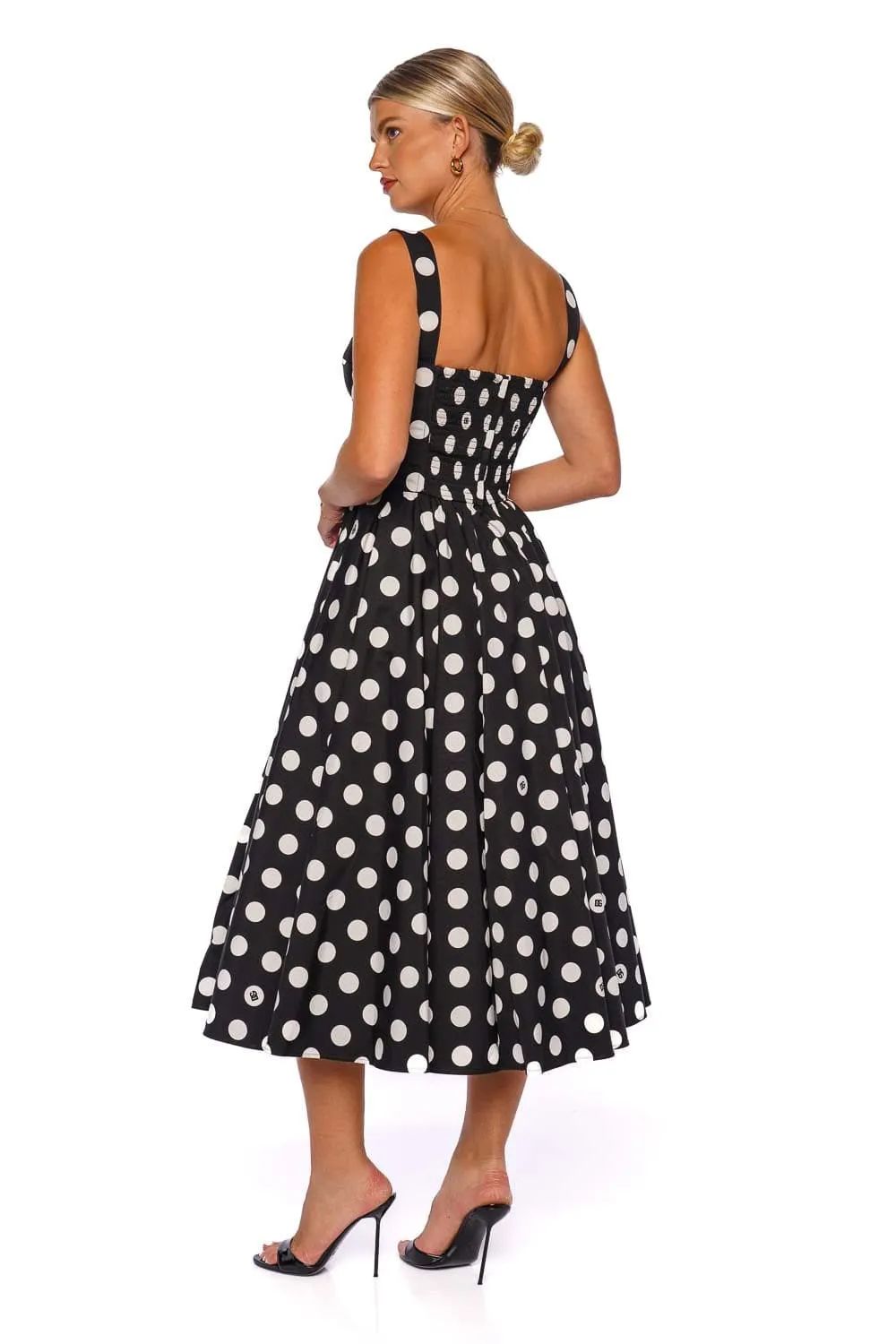 Mambo Italiano Polka Dot Bustier Midi Dress