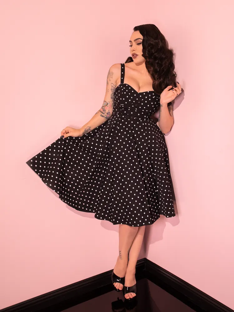 Maneater Swing Dress in Black Polka Dot - Vixen by Micheline Pitt