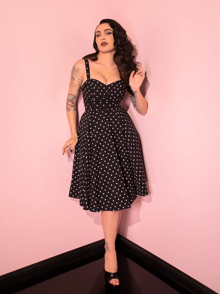 Maneater Swing Dress in Black Polka Dot - Vixen by Micheline Pitt