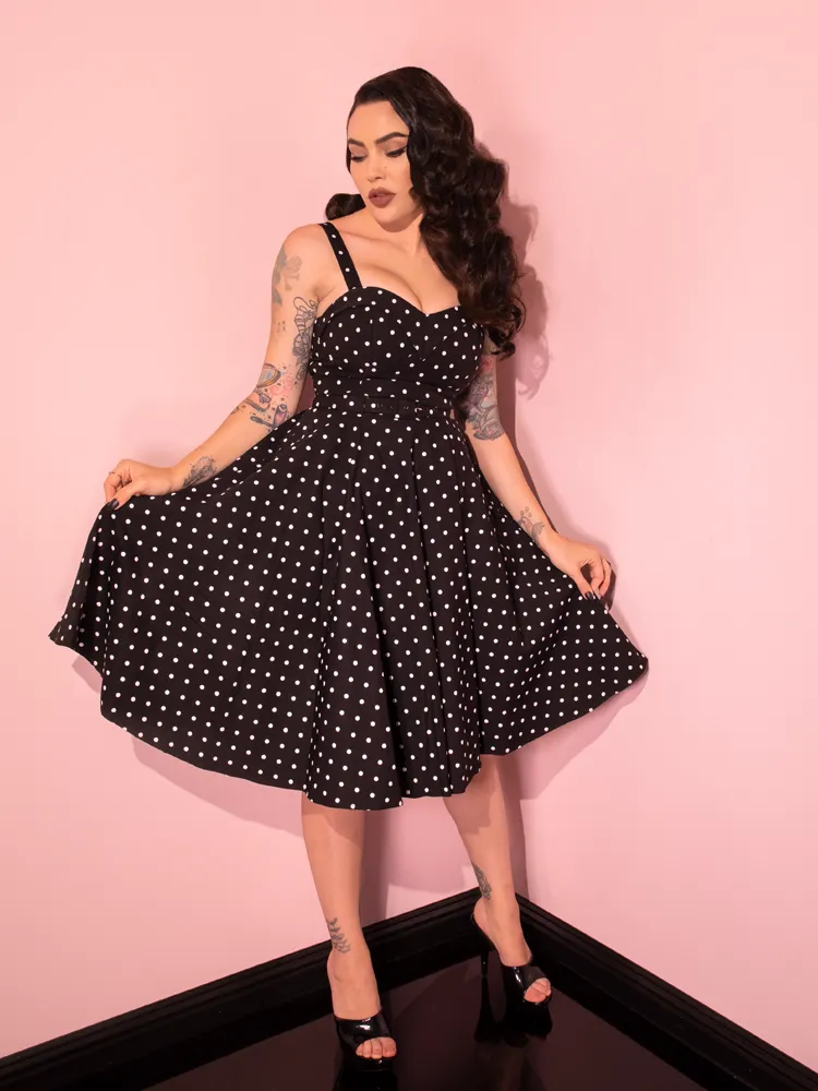 Maneater Swing Dress in Black Polka Dot - Vixen by Micheline Pitt