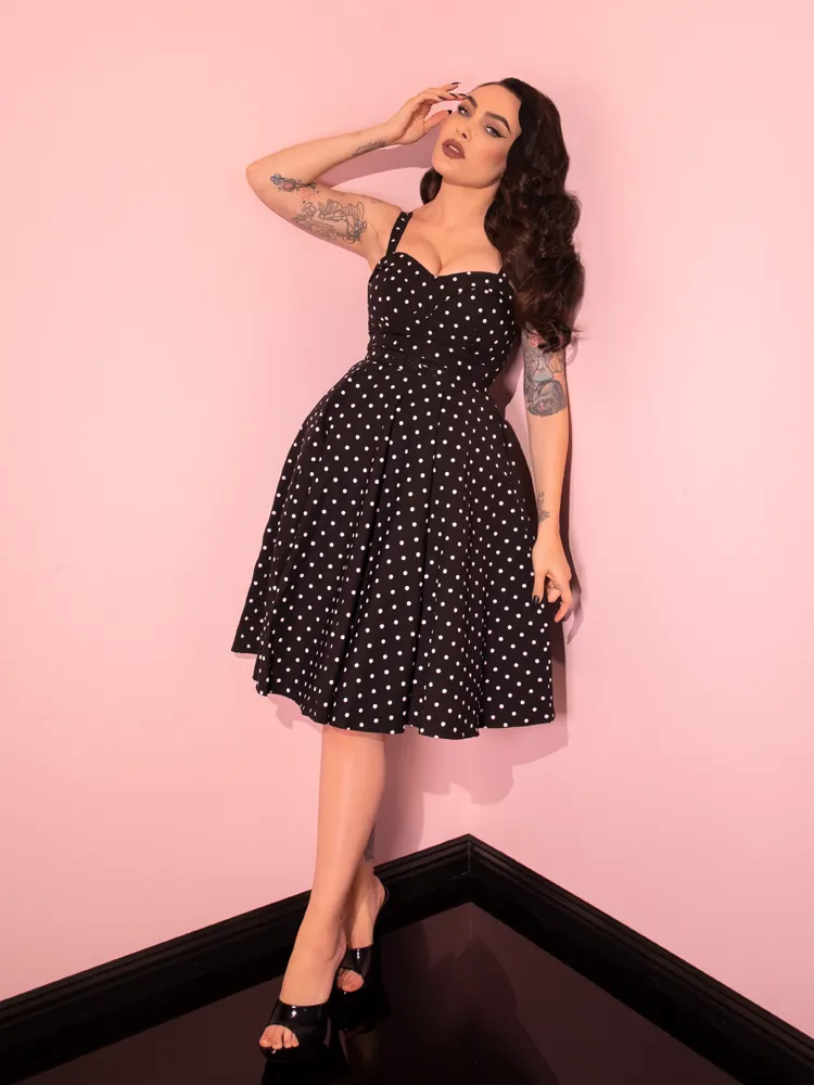 Maneater Swing Dress in Black Polka Dot - Vixen by Micheline Pitt