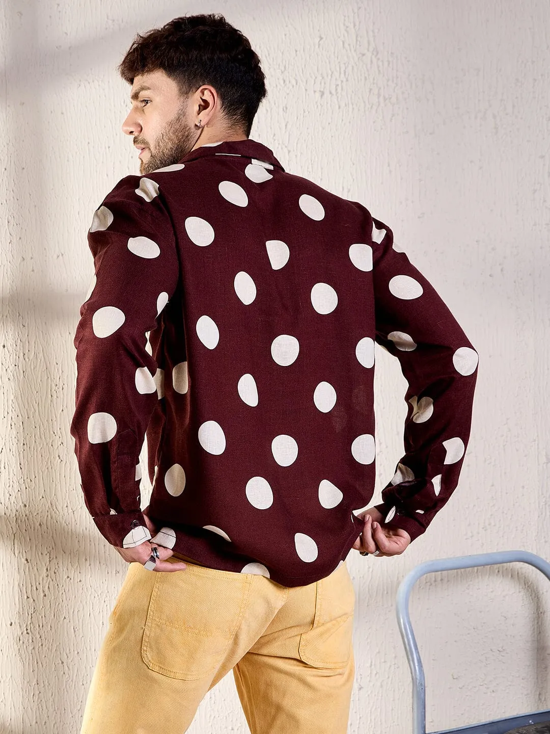 Maroon Polka Cuban Shirt