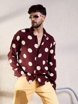 Maroon Polka Cuban Shirt