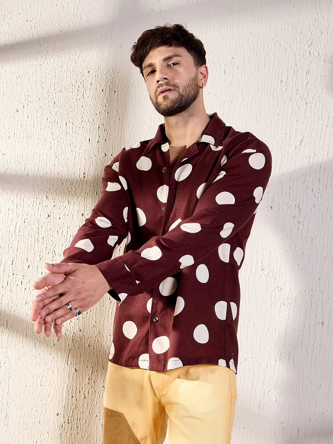 Maroon Polka Cuban Shirt