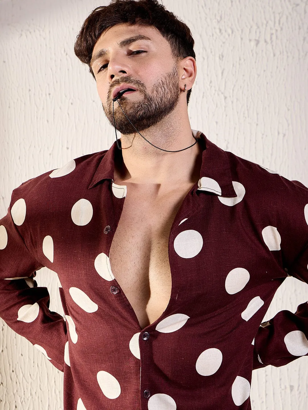 Maroon Polka Cuban Shirt