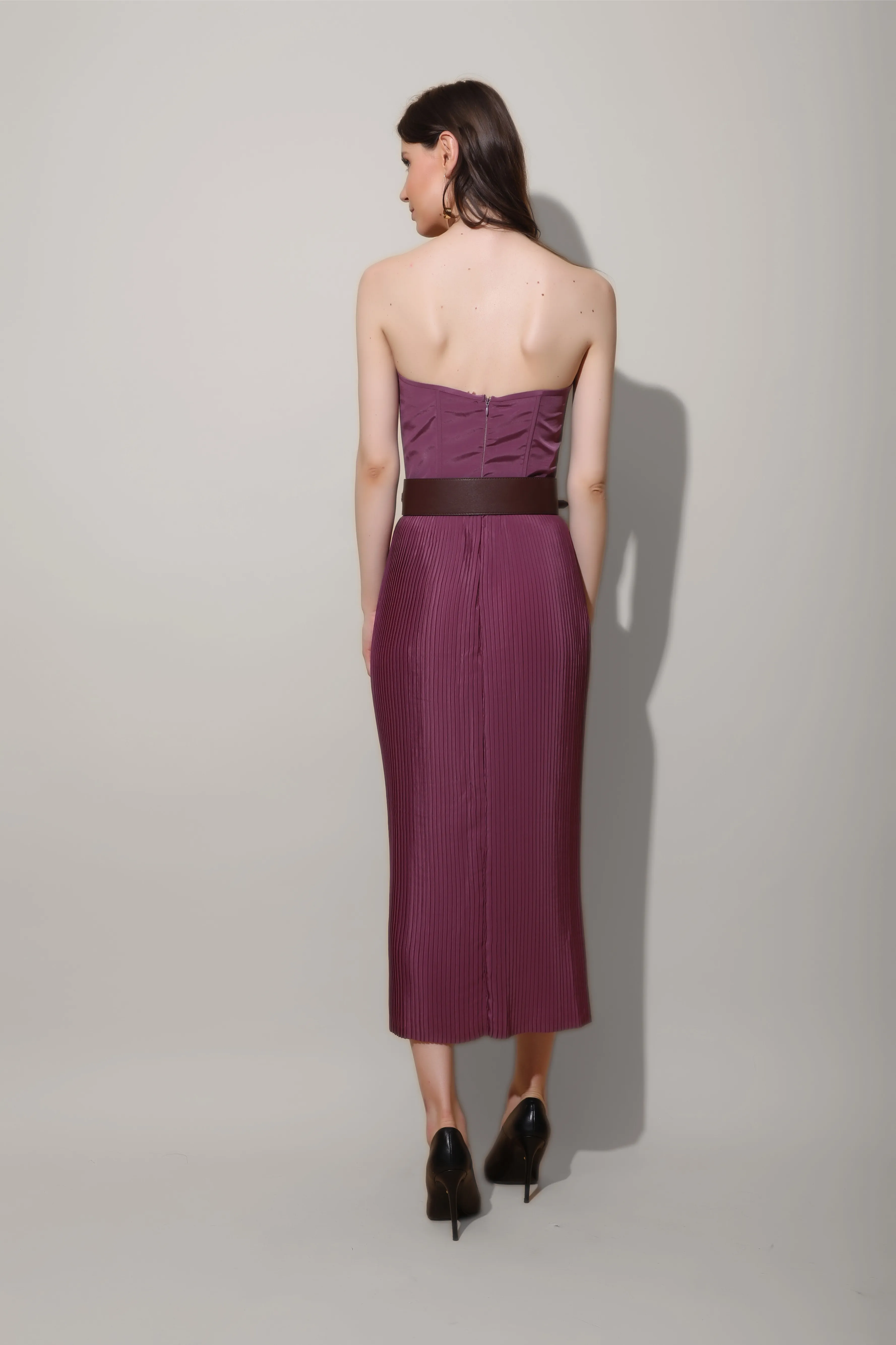 Mauve Pleated Corset Dress