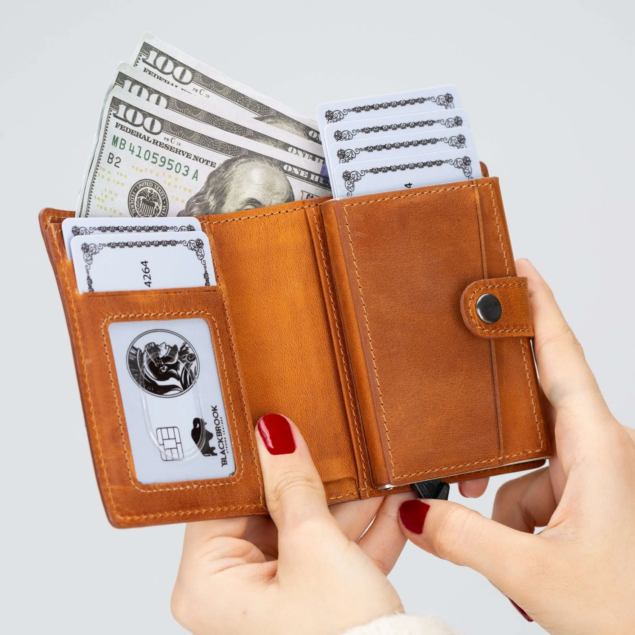 Max Slide Secure: RFID-Protected Wallet with Slide-Out Card, Cash Pocket & ID Slot, Golden Brown