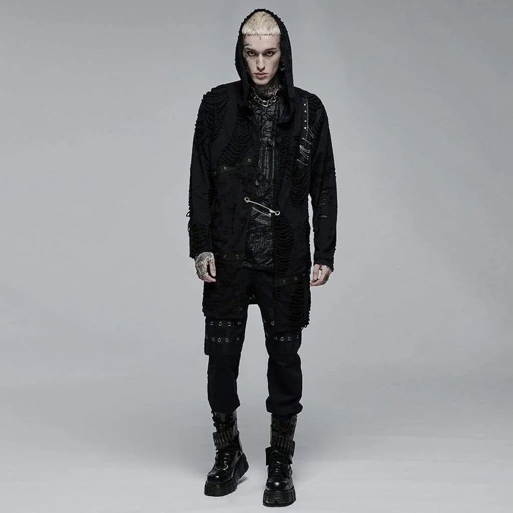 Men's Gothic Ripped Clip Cardigan with Hood