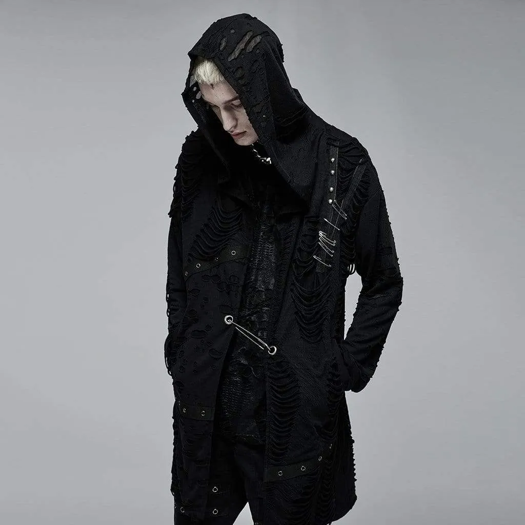 Men's Gothic Ripped Clip Cardigan with Hood