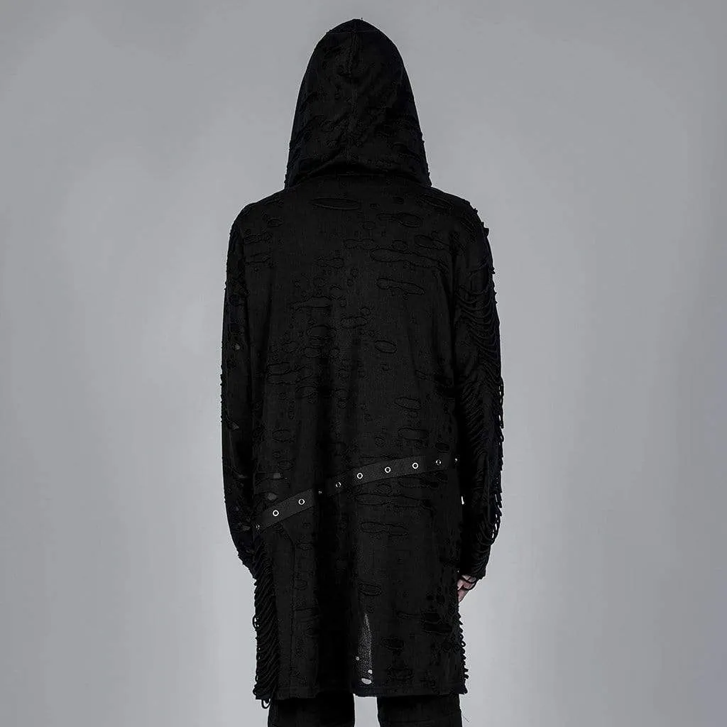 Men's Gothic Ripped Clip Cardigan with Hood