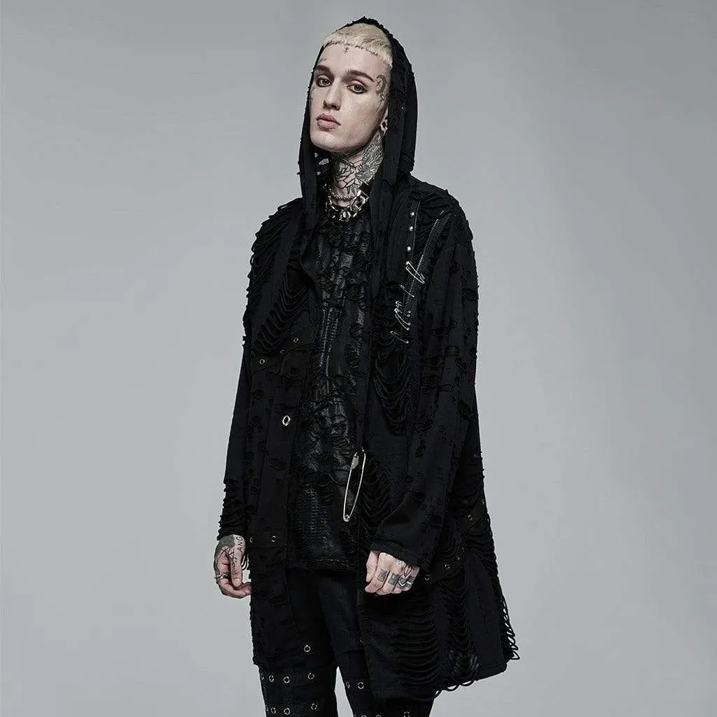 Men's Gothic Ripped Clip Cardigan with Hood