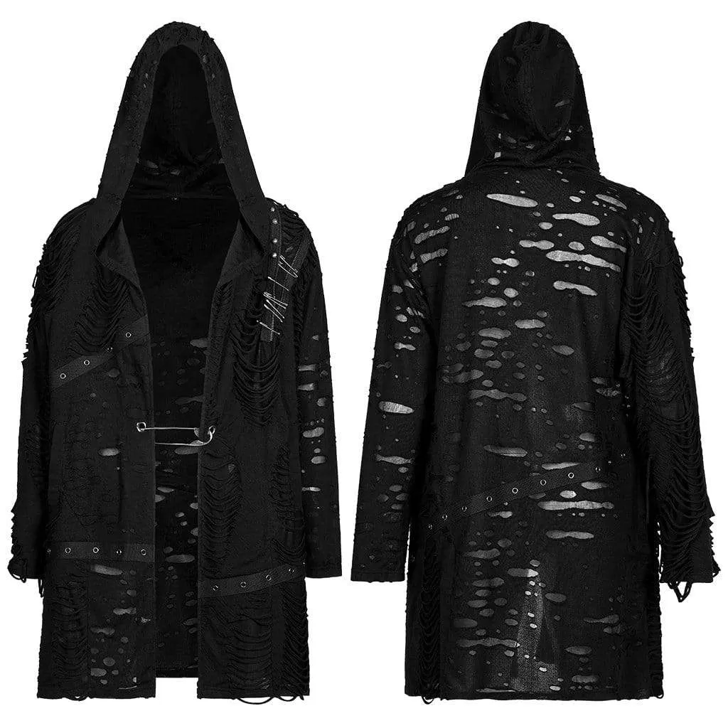 Men's Gothic Ripped Clip Cardigan with Hood