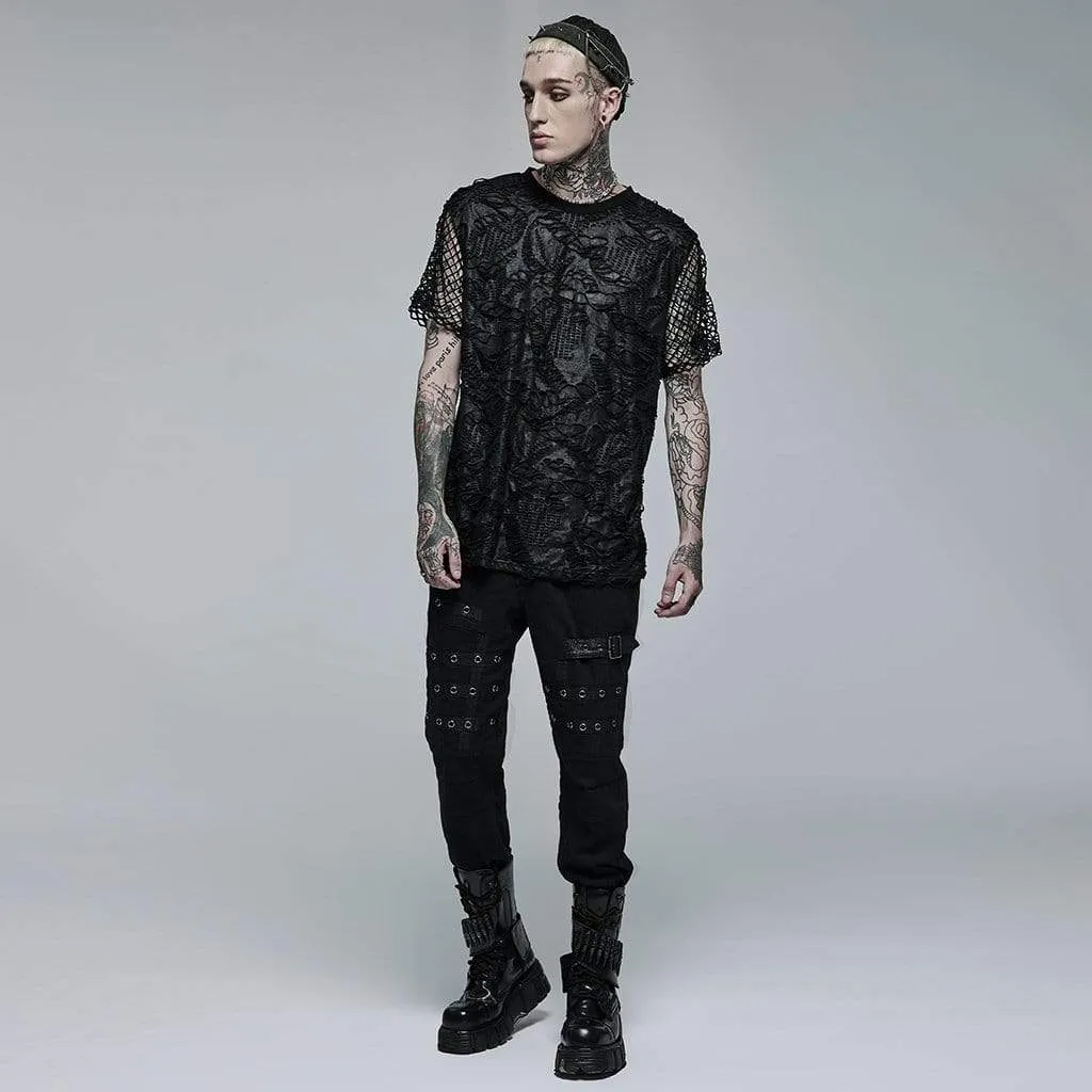 Men's Gothic Ripped Mesh Knitted T-shirt