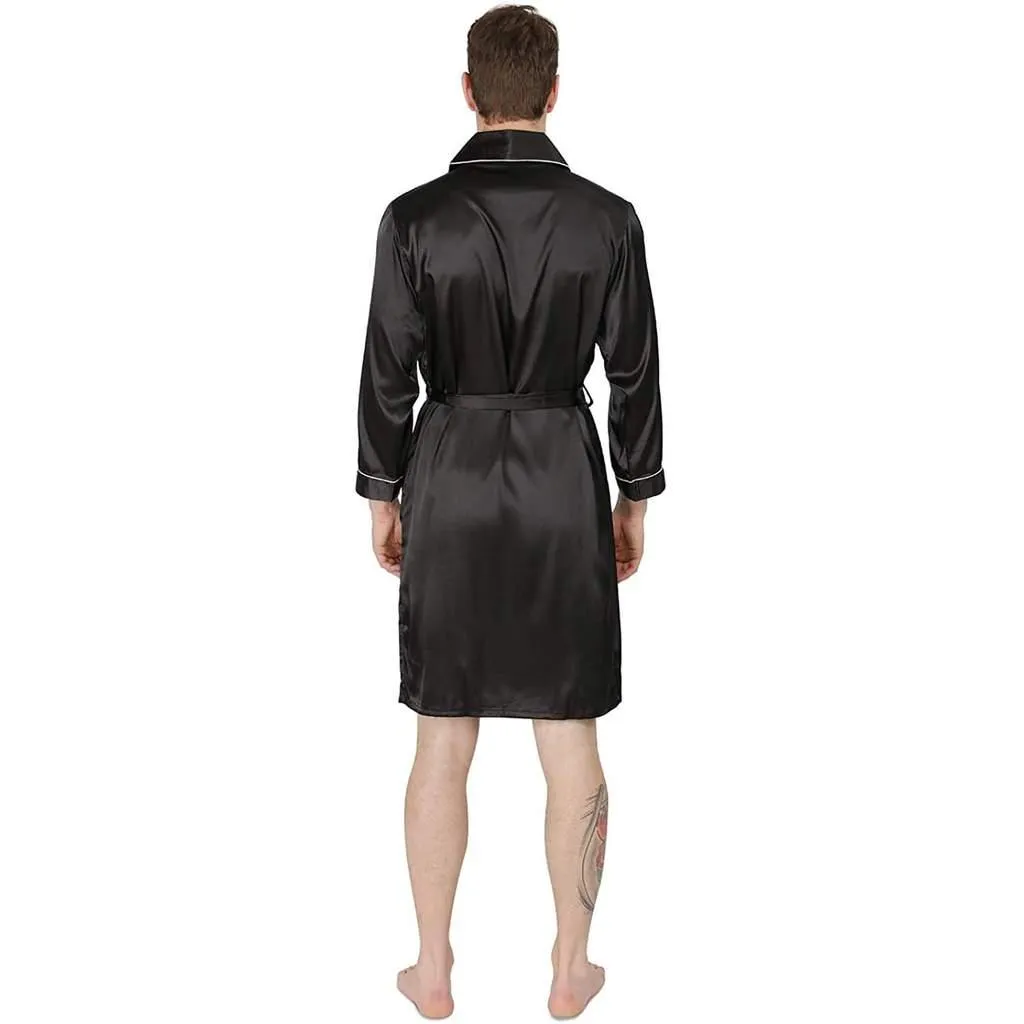 Men's Silk Kimono Robe Set with Shorts Summer Long-Sleeve Silk Robe Set Silk bathrobe