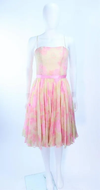 MILDRED Circa 1960s Chiffon Beaded Cocktail Dress Size 2-4