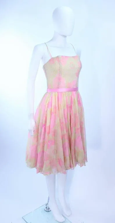 MILDRED Circa 1960s Chiffon Beaded Cocktail Dress Size 2-4