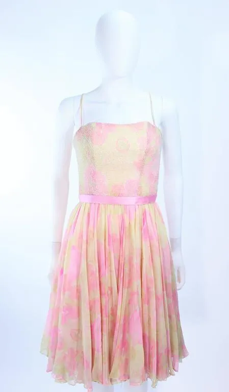 MILDRED Circa 1960s Chiffon Beaded Cocktail Dress Size 2-4