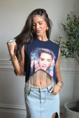 Miley Cyrus Cropped Rhinestone Fringe Tank