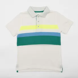 Mini Boden Boys Polo Shirt White Neon Stripe Cotton Short Sleeve Tops