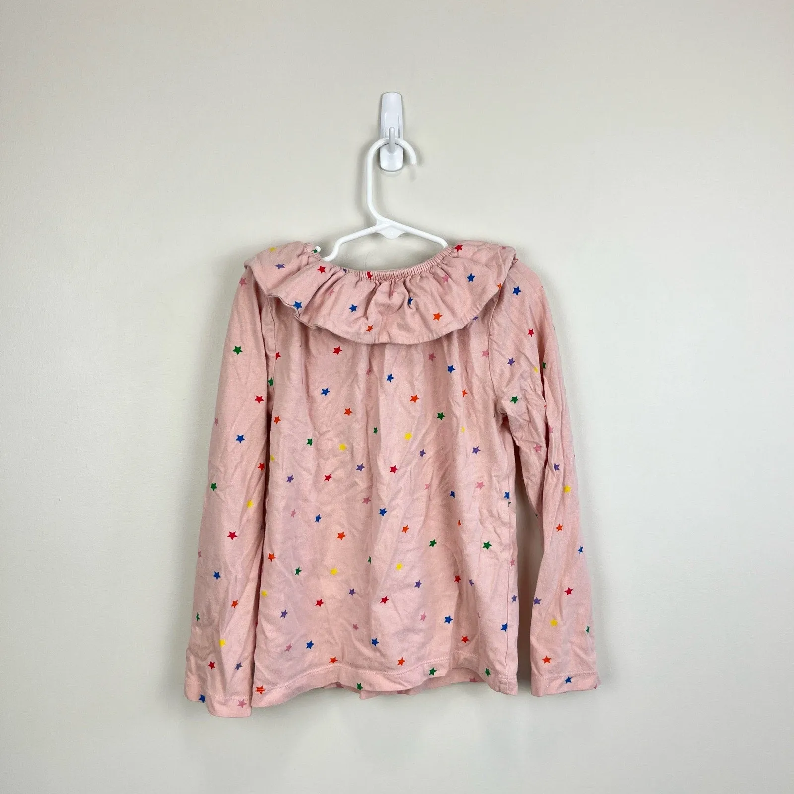 Mini Boden Ruffle Neck Jersey Top Provence Pink Multi Stars 7-8 Years